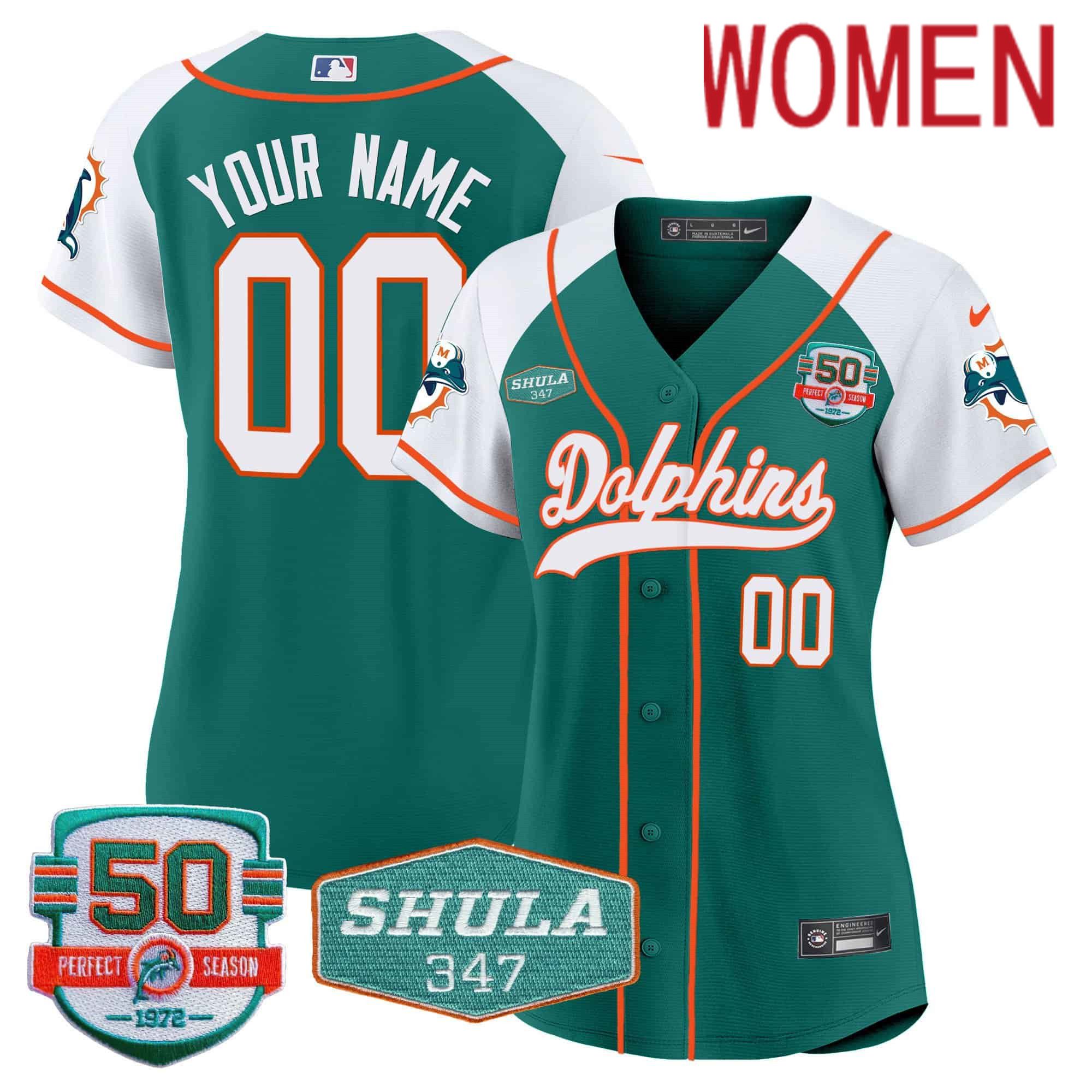 Women Miami Dolphins Green 2024 Nike 50th Don Shula Memorial Patch Baseball Custom NFL Jersey
